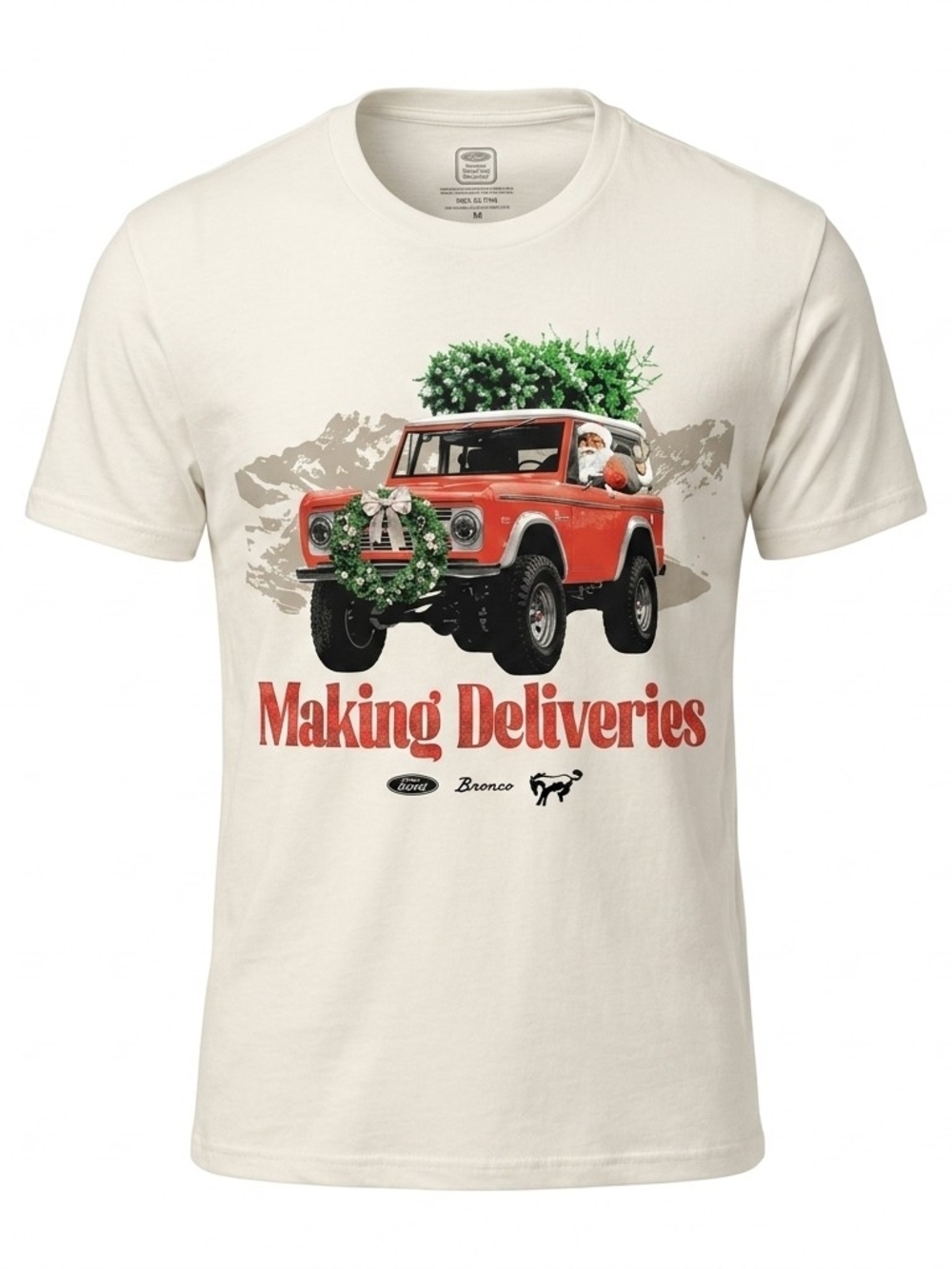 Hybrid Apparel Ford Bronco Santa Christmas T-Shirt XXS Cream
